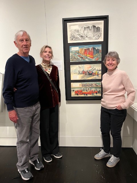 John Worall, Hillary Hart, Madeline Sutherland-Meier at "Public Works" Art by Elizabeth Olds - 2/16/24