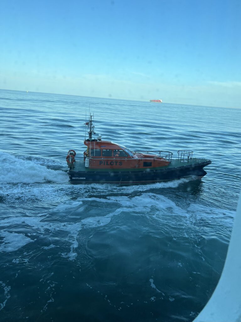 Pilot boat guiding us out of Southampton (Jean Harrison)