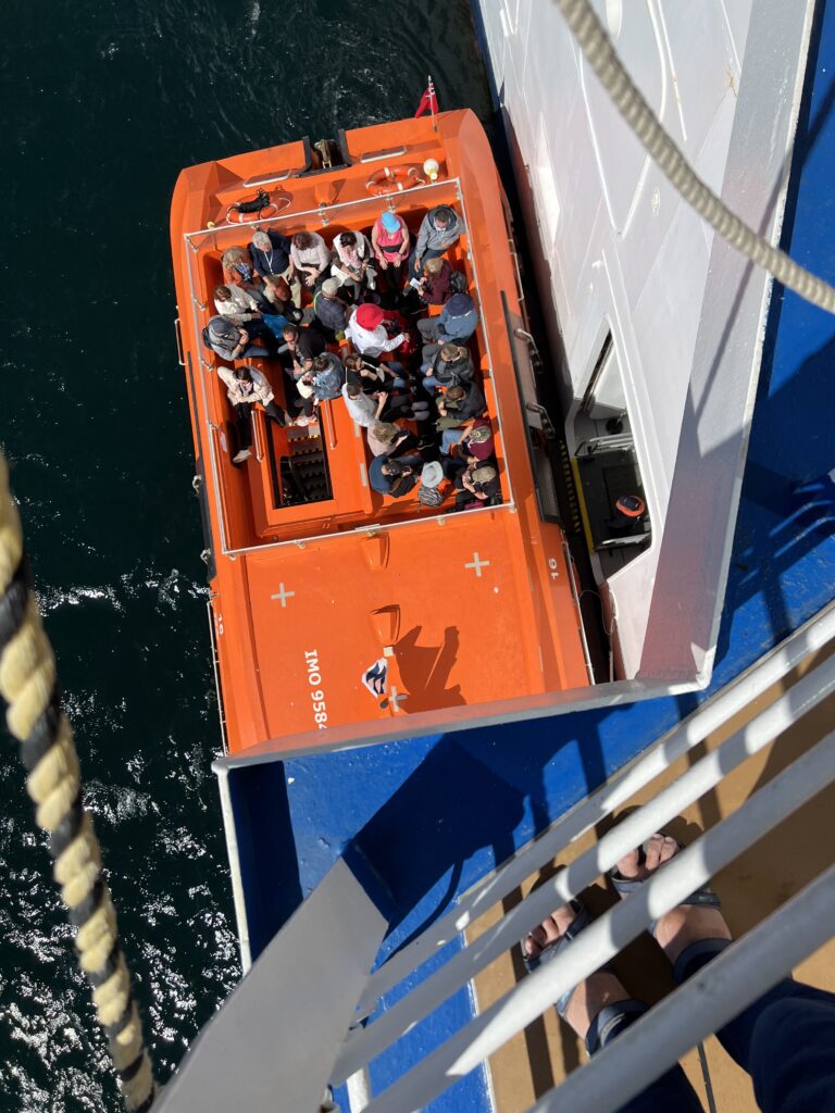 Tender disembarkation (quite a challenge for those on top) (Jean Harrison)