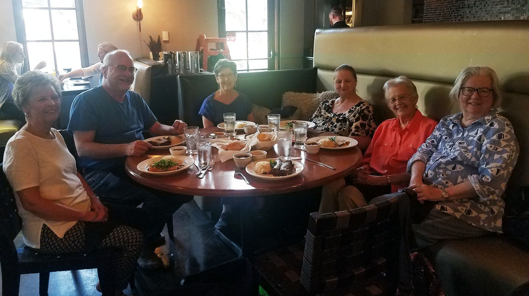Foodies: August 2022 (Manuels) Bob Lawrence, Barbara White, Winona Schroeder, Carol Kay Johnson, Peggy Mueller and Karen Harrison