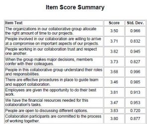 Collaboration Item Score Summary