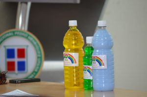 Samples of the final detergent product that will be sold to the product under the Mujeres Unidas label. 