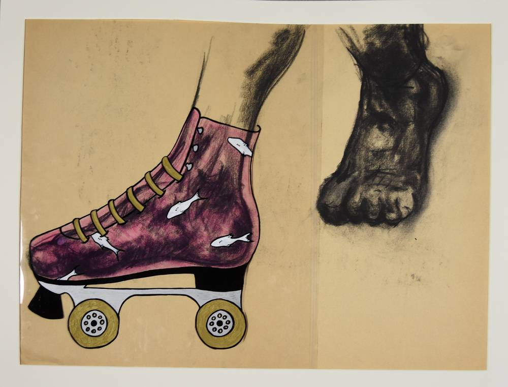 Drawings that represent Roller skating covering Hypogean fishes, a student artwork featured in our class exhibit