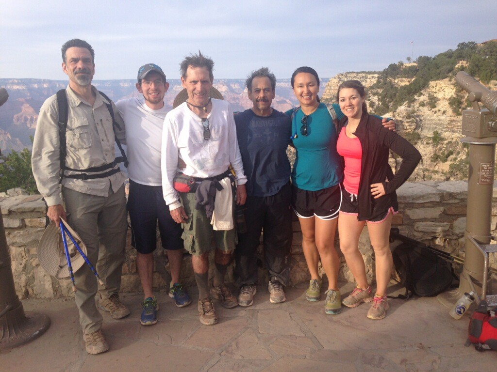 Robert Mayberry, Aaron Hollis, Floyd Hoelting, Francisco Guzman, Julie Lekstutis, Cassady Allen after completing their Grand Canyon hike