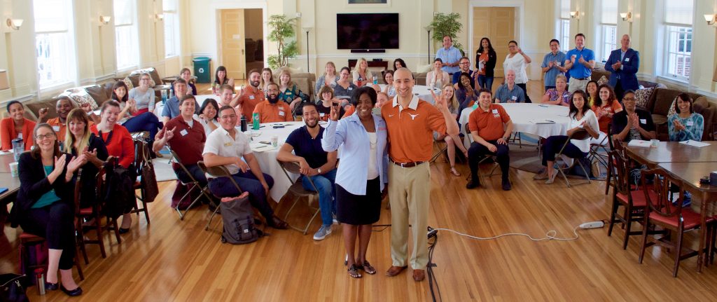 Office of the Dean of Students staff with Shaka Smart (front, right) at the annual retreat