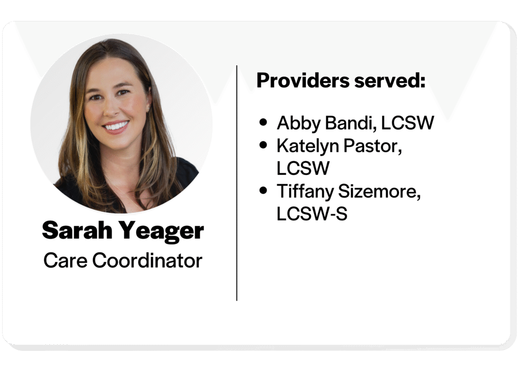 Headshot of Sarah Yeager, Care Coordinator. 
