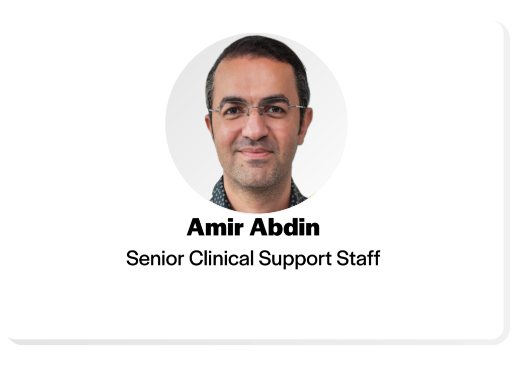 Headshot of Amir Abdin, Senior Clinical Support Staff. 