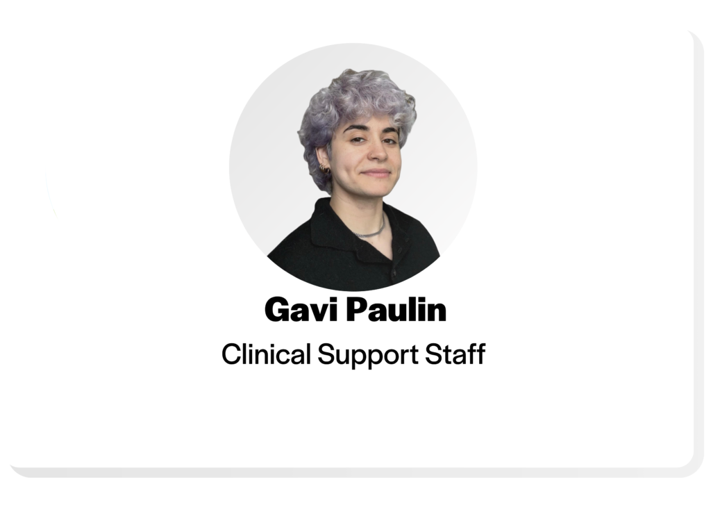 a person with short, lavender hair, gavi paulin, clinical support staff