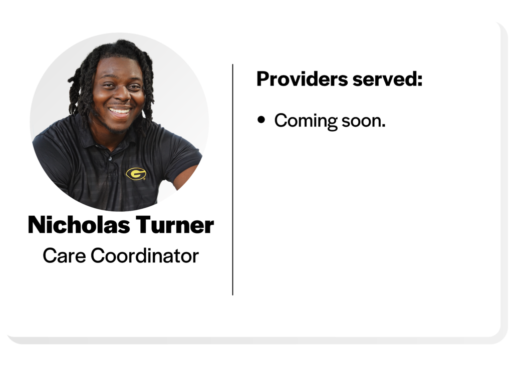 a man with black hair wearing a georgia polo shirt, nicholas turner, care coordinator, providers served: coming soon