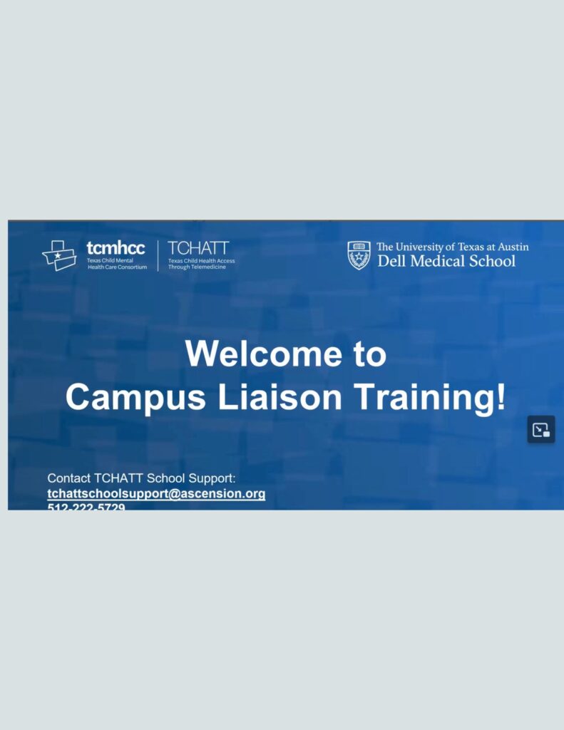 a blue background with the title of a presentation called Welcome to campus liaison training