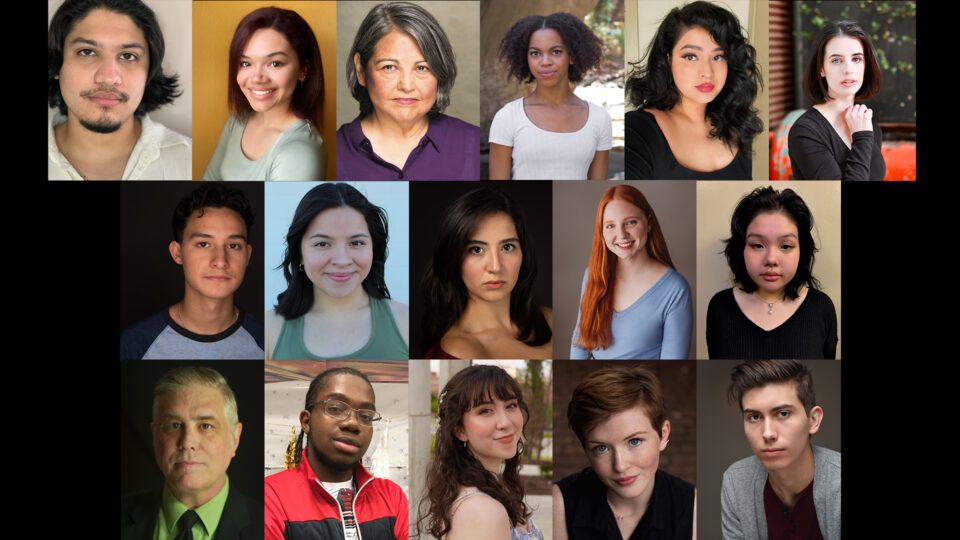 headshots for sixteen actors organized in three rows