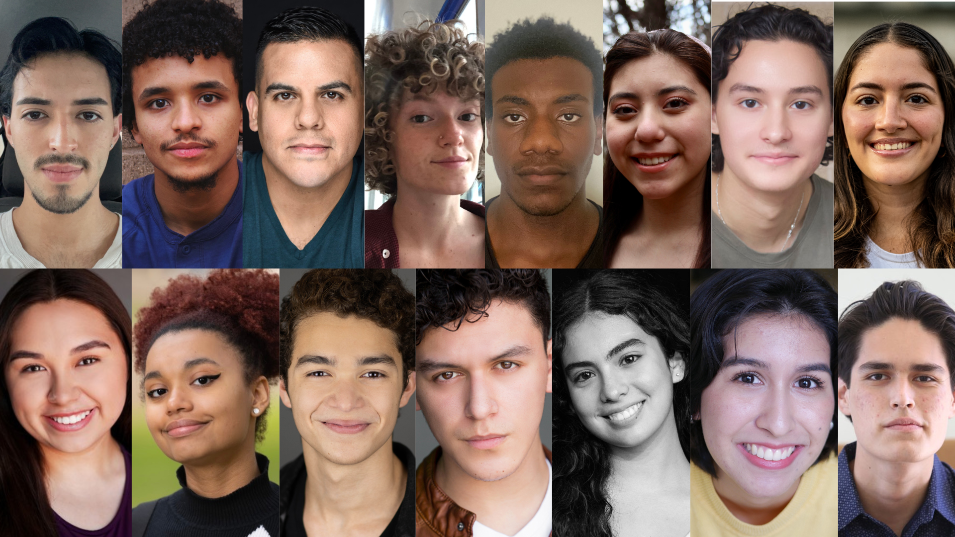 Pictured is the cast of Romeo y Juliet, arranged in two horizontal rows with 8 headshots in the first and 7 in the second.