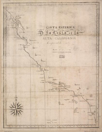 A hand-drawn map of Alta California from 1839