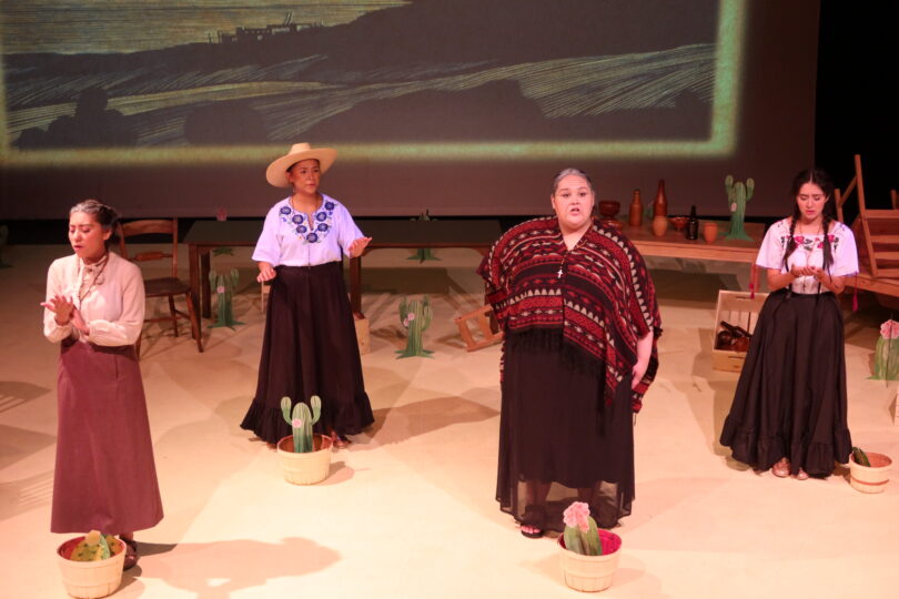 Four actors perform in a scene from SOLDADERA, A MARIACHI MUSICAL FOR YOUNG AUDIENCES