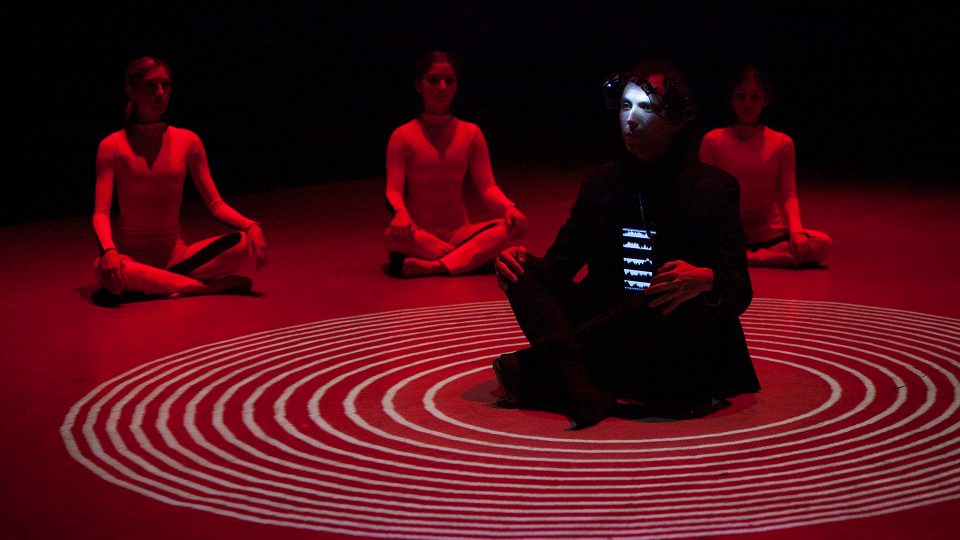 red lines with dancer and headlight