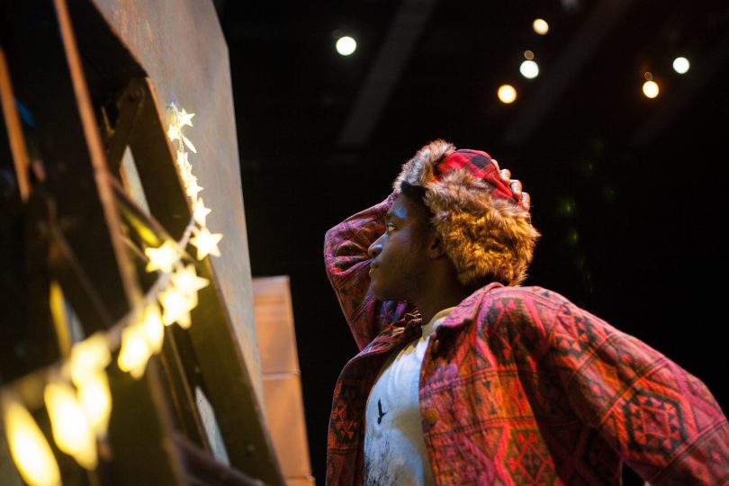 utnt looking at hung star christmaslights