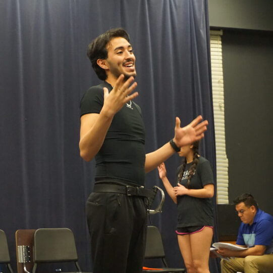 An actor rehearses a scene from ROMEO Y JULIET