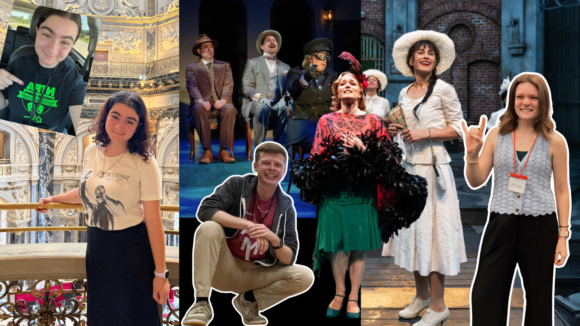 Collage of production photos and photos of students this summer