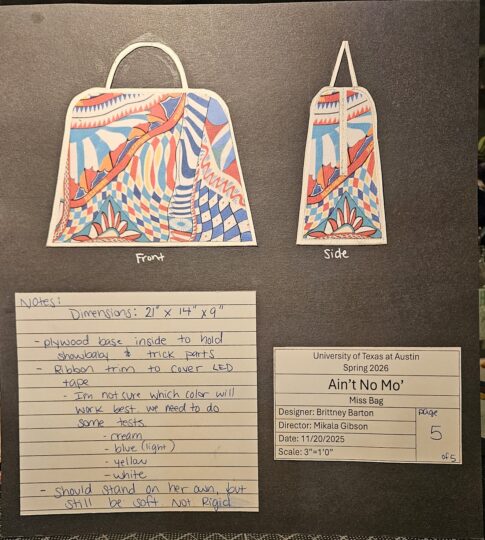 An initial sketched rendering of the prop Miss Bag