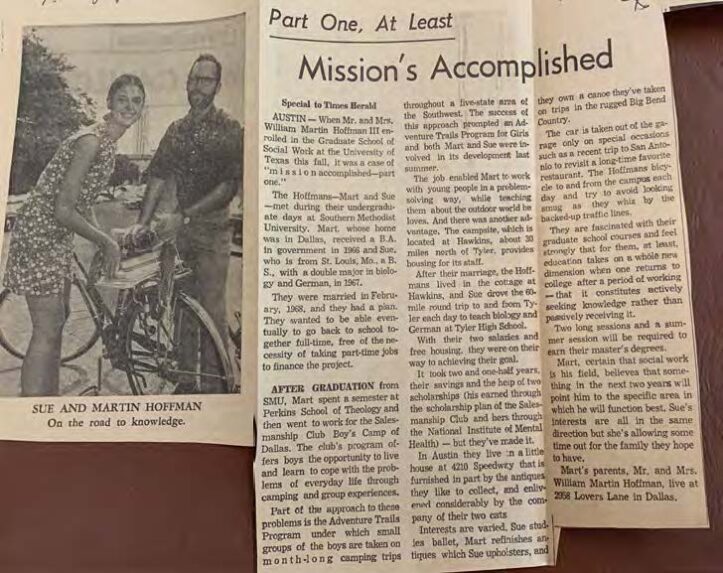 A newspaper clipping from the Dallas Times Herald chronicles an early version of the Hoffmans' love story