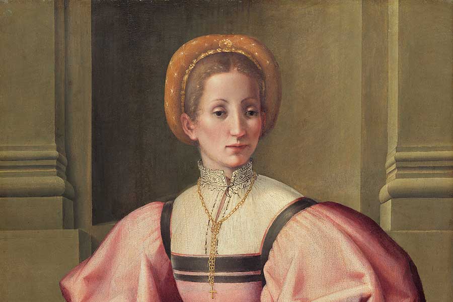 cropped detail of painting of female figure