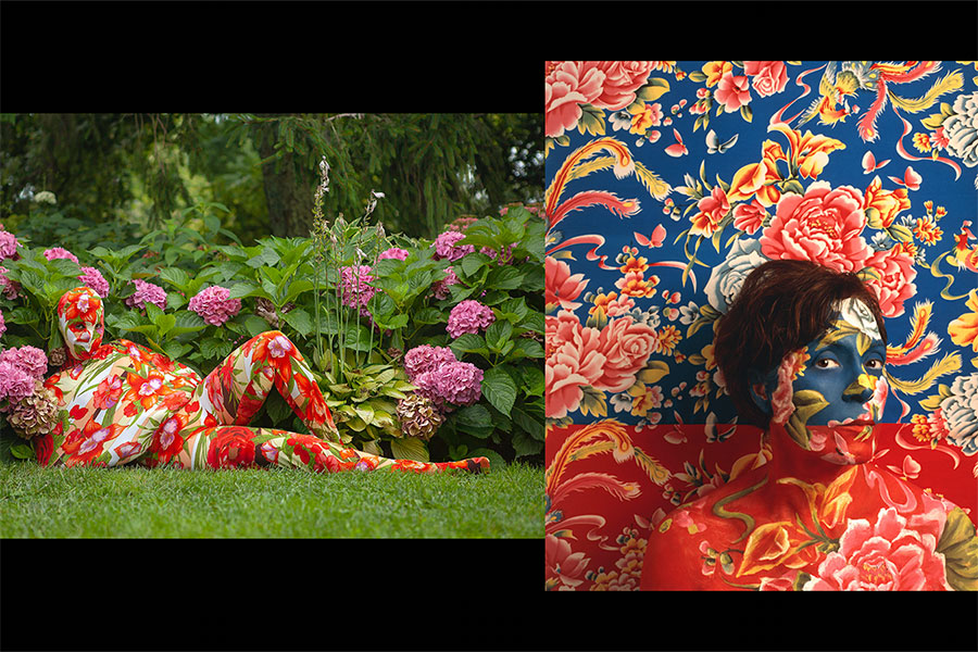 people blending into backgrounds based on patterns on their bodies