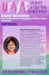 Flyer for the CRAE Speaker Series with Angela Valenzuela