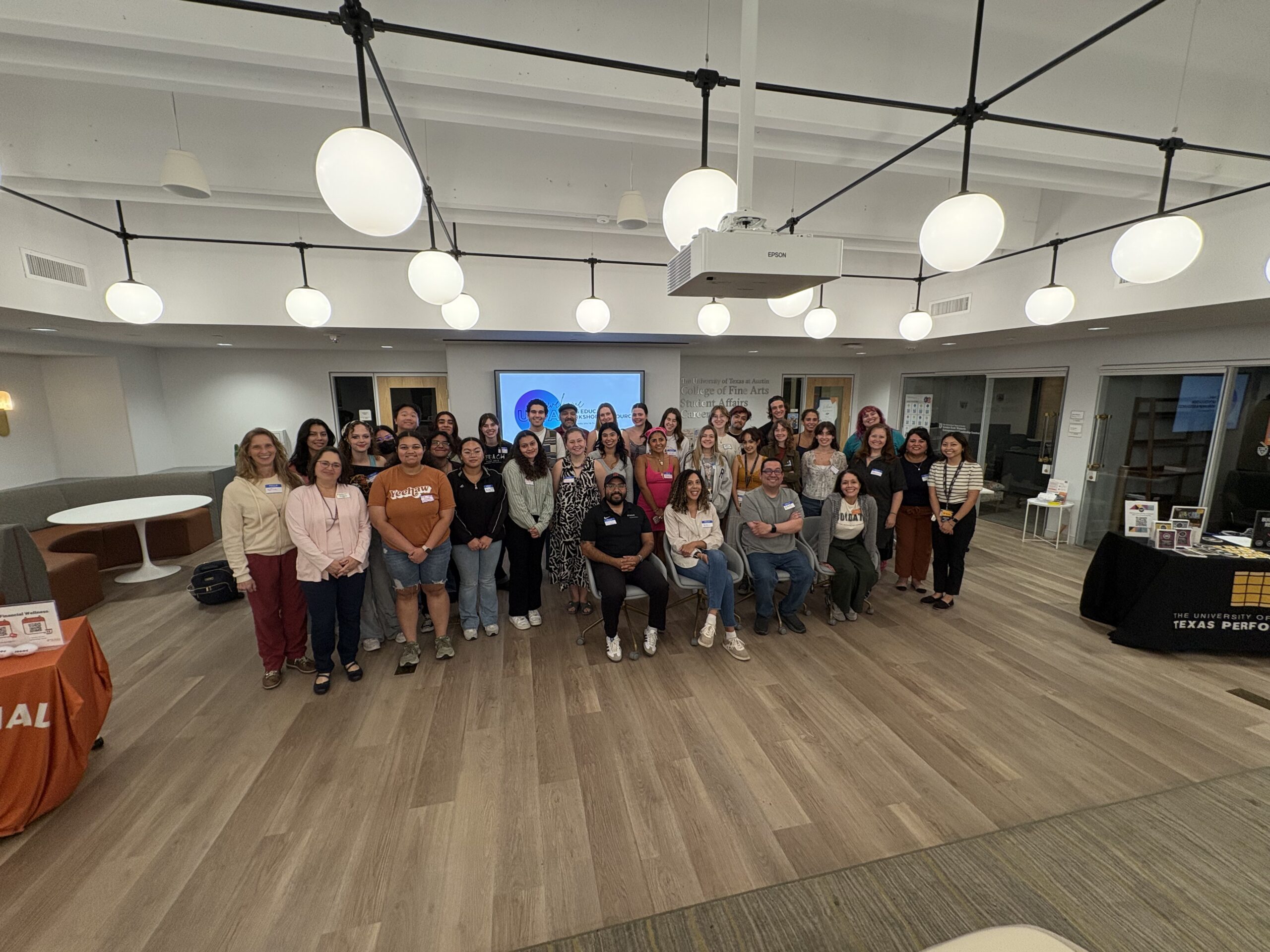 Group photo of attendees at the Arts Education Workshop and Resources event.