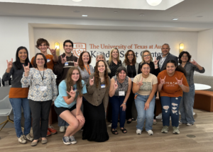 Group phot of panel guests, UTeach Fine Arts Faculty, and Student Advisory Council (UFASAC) members.