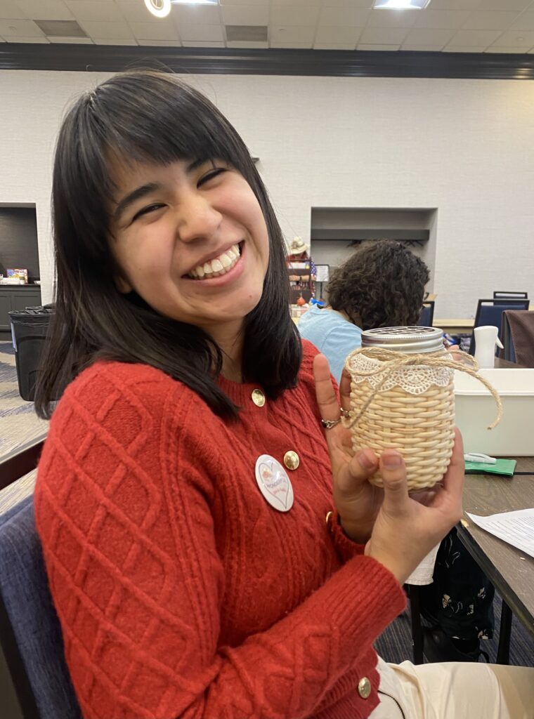 Elsa Davila with her basket weaving project.