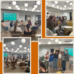 Collage of photos from the March 4th, 2025 New Teacher Panel event. Includes photos on students and panel guest in the Kendra Scott Center. 