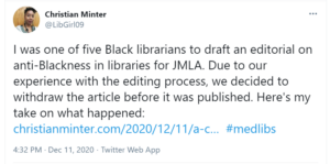 Tweet by Christian Minter dated December 11, 2020 at 4?32 PM